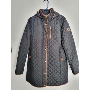 Ralph Lauren Petite Faux-Leather-Trim Hooded Quilted Coat